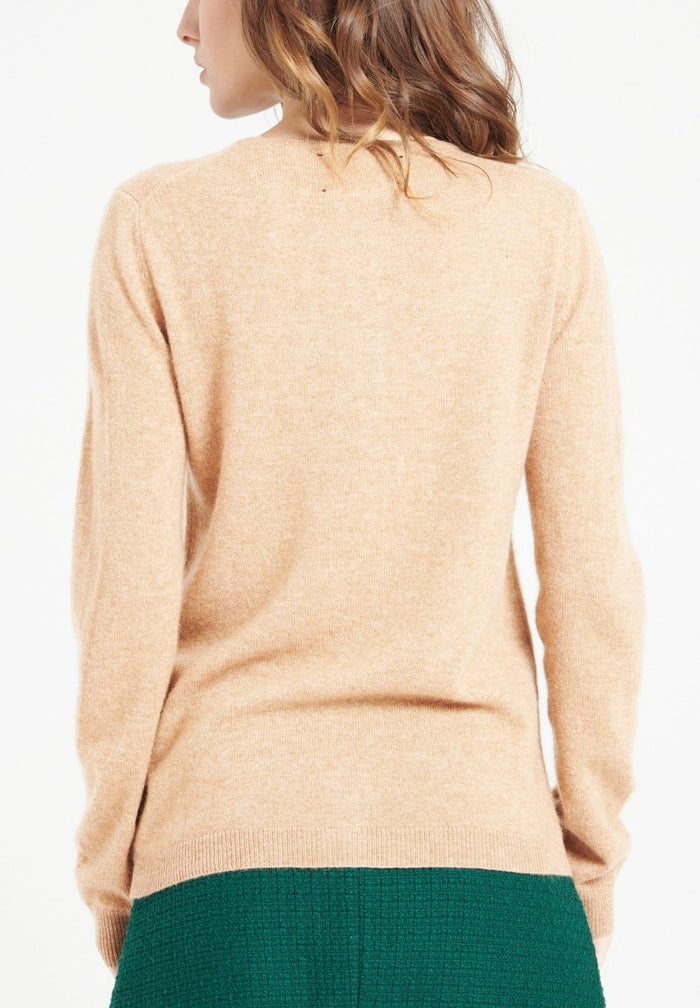 LILLY 4 Cardigan col rond en cachemire cintré camel clair