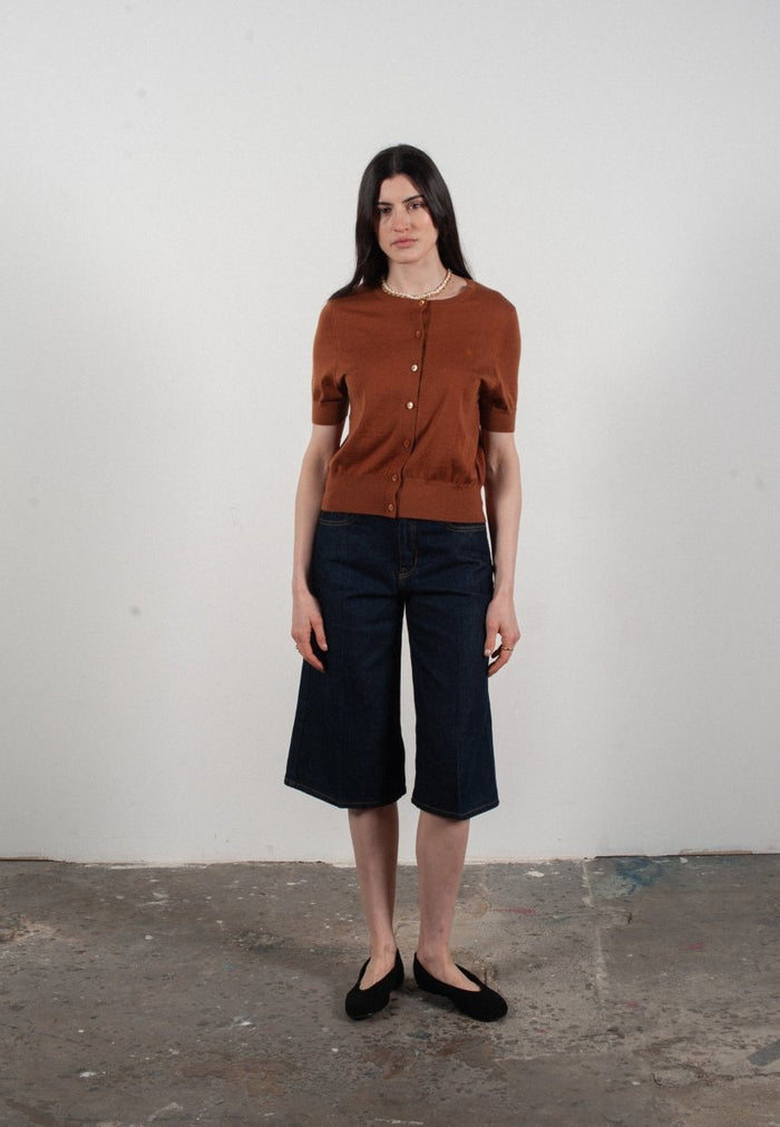 Cardigan col rond manches courtes femme en cachemire et laine ultrafin marron clair - FRIDA 5