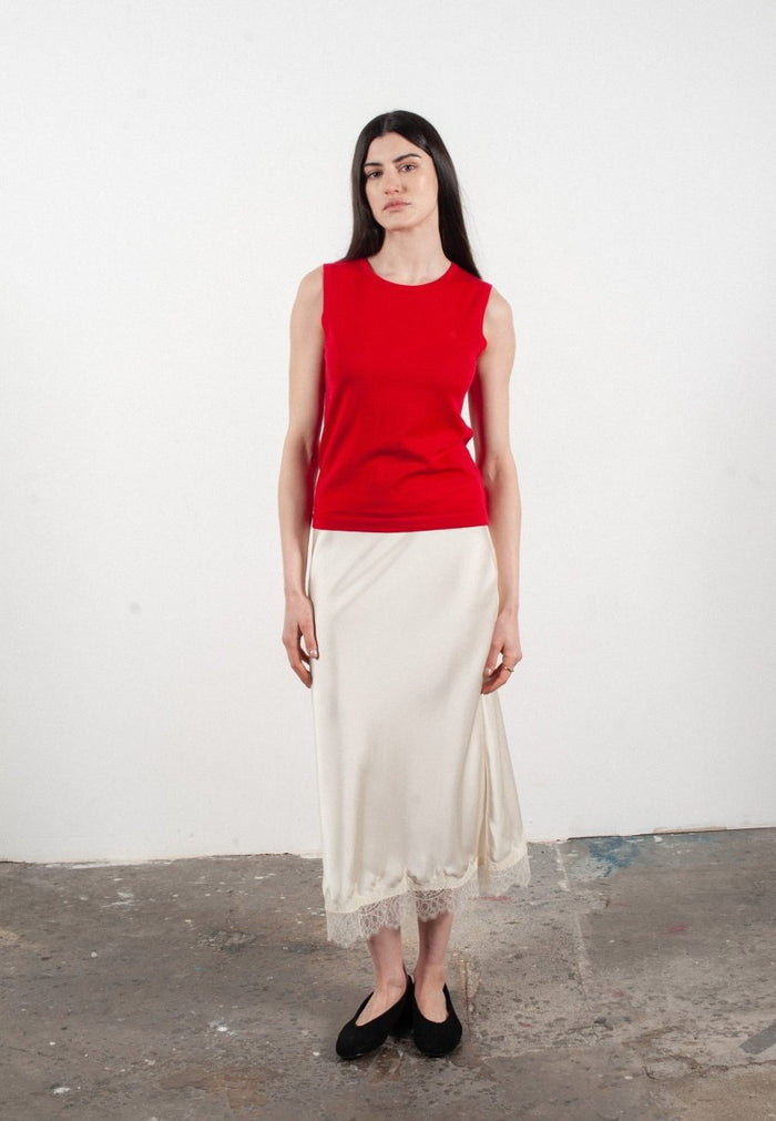 Débardeur col rond femme en cachemire et laine ultrafin rouge - FRIDA 1