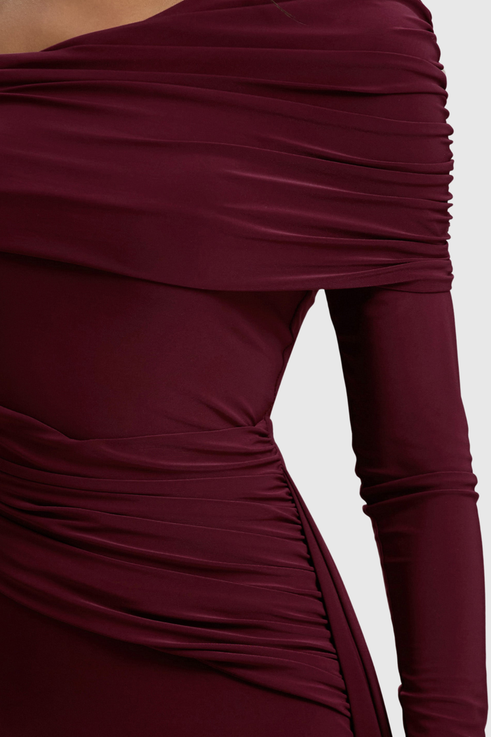 Domingos One Shoulder Bodycon Ruch Maxi Dress