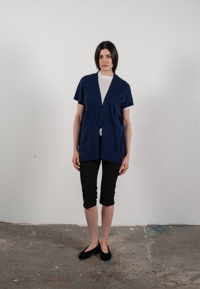 Gilet à manches courtes femme en cachemire & laine ultrafin bleu marine - KELLY 5