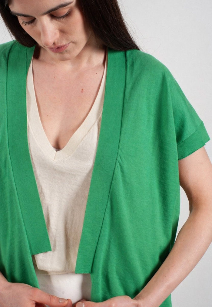 Gilet à manches courtes femme en cachemire & laine ultrafin vert - KELLY 5
