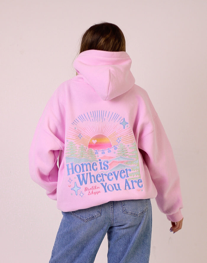 Home is Wherever You Are Hoodie - Peony Pink