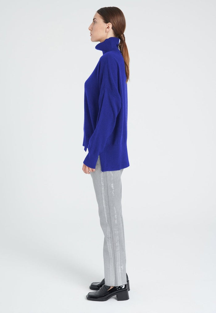 Pull col montant cachemire bleu pétrole femme - ZAYA 13