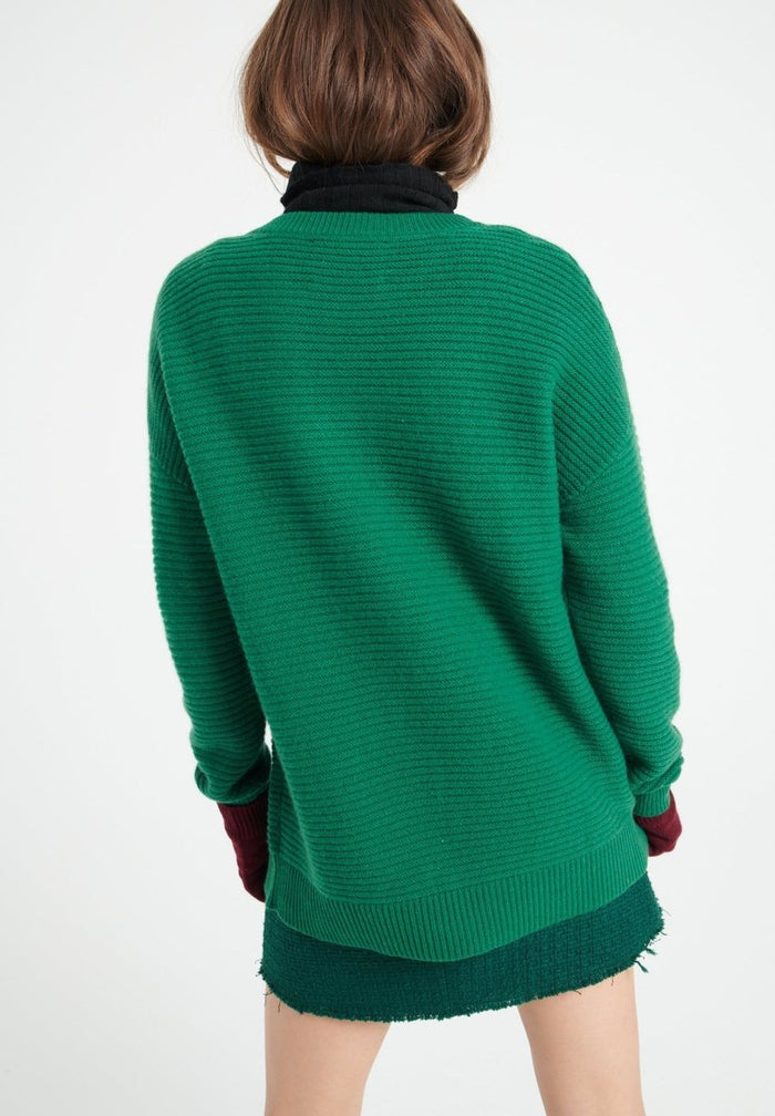 LILLY 30 Pull col rond en cachemire 4 fils vert émeraude
