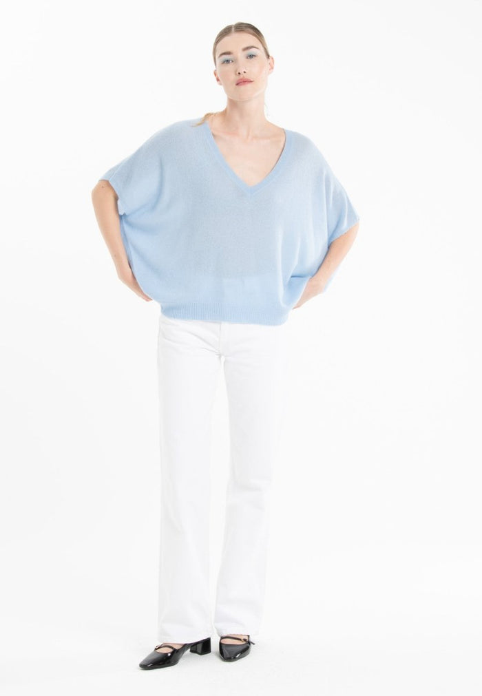 Pull col V cachemire baby blue femme - RIA 25
