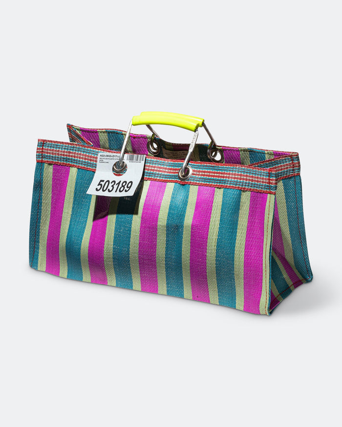 Recycled Plastic Stripe Bag Wide - Green/Pink