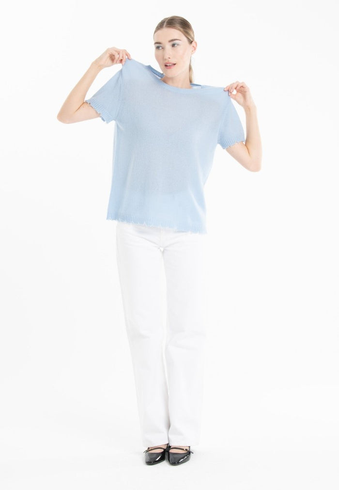 T-shirt col rond cachemire baby blue femme - AVA 6