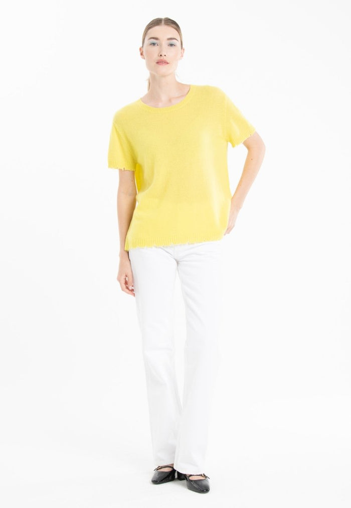 T-shirt col rond cachemire jaune fluo femme - AVA 6