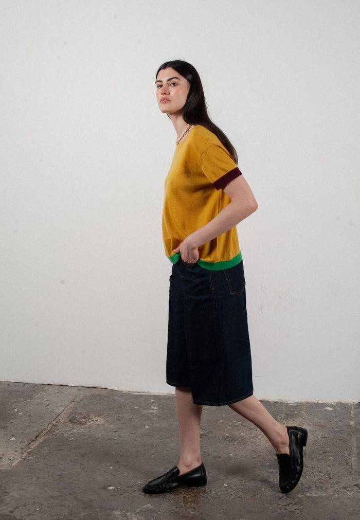 T shirt col rond manches courtes femme en cachemire & laine ultrafin jaune & rouge bordeaux & vert - KELLY 8
