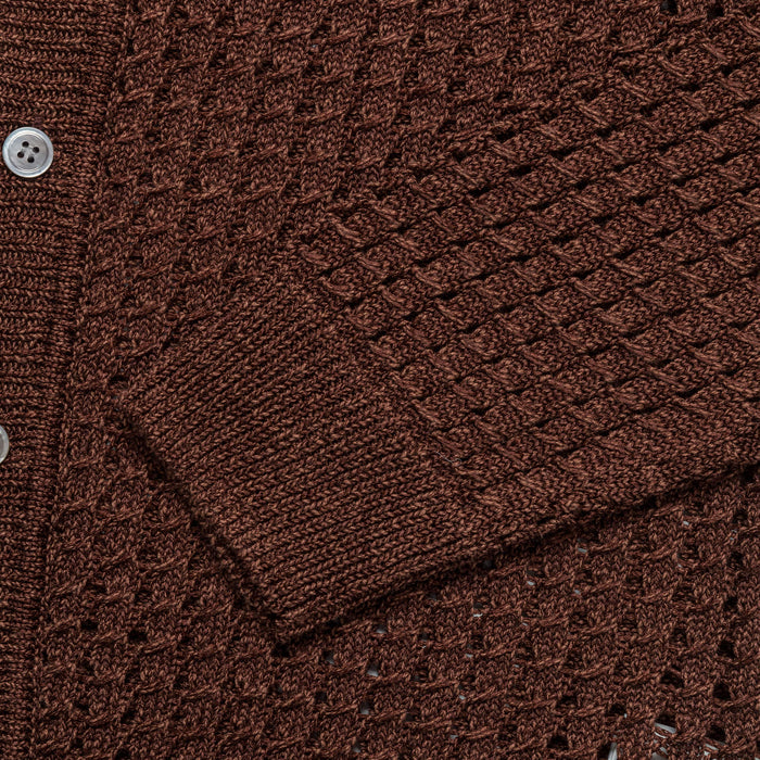 5G Bright Mesh Polo Cardigan - Brown