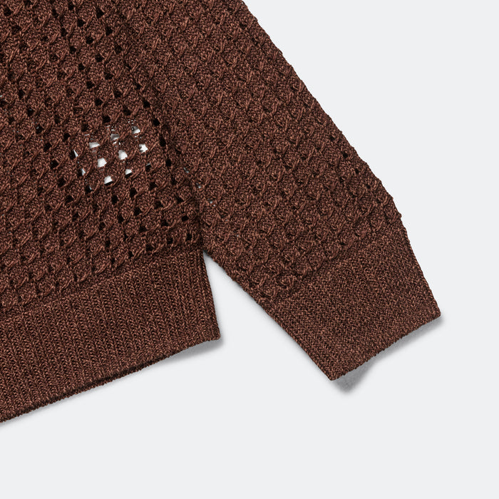 5G Bright Mesh Polo Cardigan - Brown