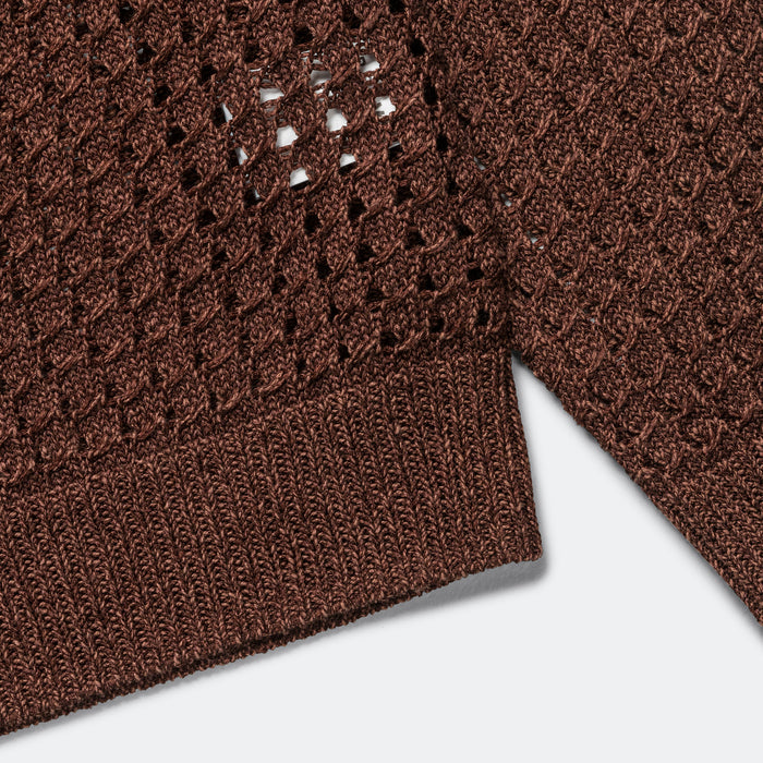 5G Bright Mesh Polo Cardigan - Brown