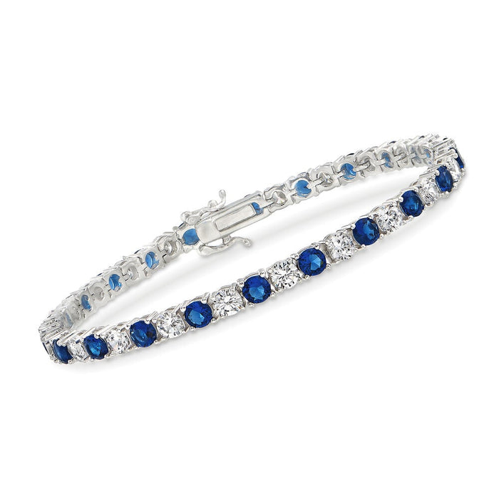 6.00 CTW Created White & Blue Sapphire Tennis Bracelet in 14K Gold Overlay – 7.25”