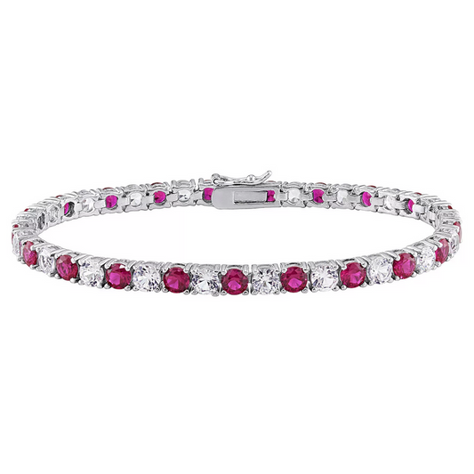 6.00 CTW Lab-Created Ruby & White Sapphire Tennis Bracelet in 14K Gold Overlay – 7.25”