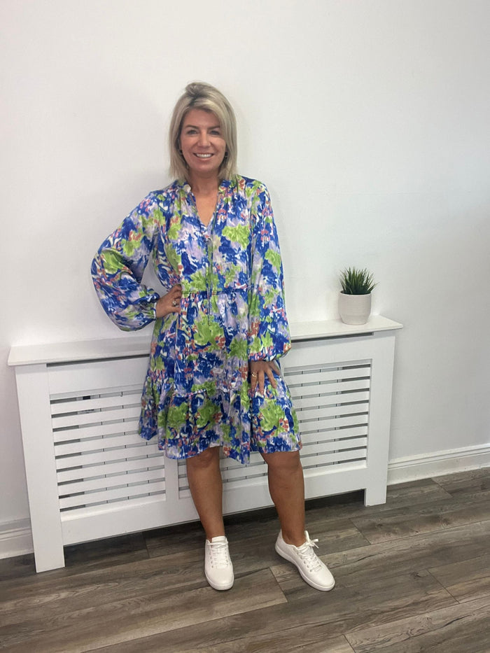 AILA LONG SLEEVE DRESS (CLOUD DANCER/COLOURFUL)