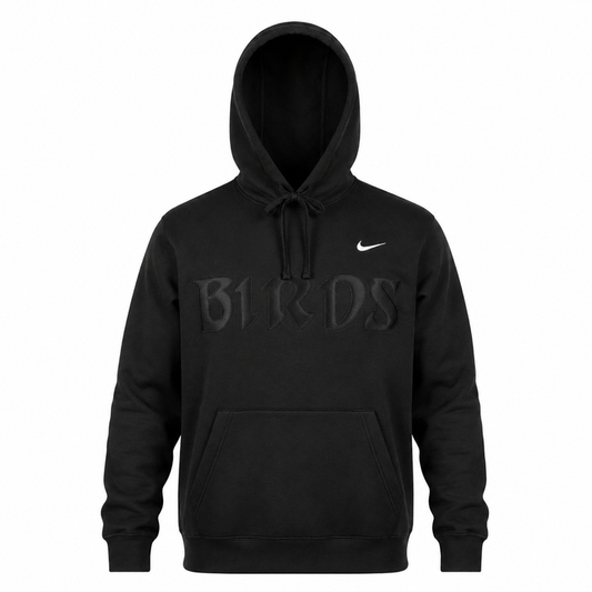 All Black Retro Nike Hoodie with Sewn-On BIRDS