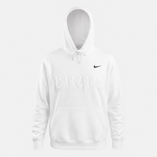 All White Retro Nike Hoodie with Sewn-On BIRDS