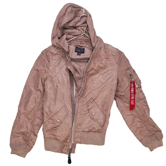 Alpha Industries Pink Women's MA-1 Flight Jacket with Hood - Small - Army & Outdoors - Flight Jackets