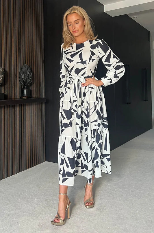 white & black monochrome dress