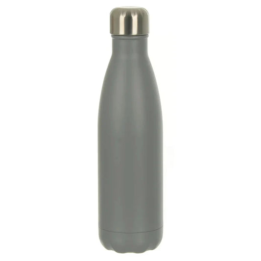grey water bottle with stainless steel twist cap