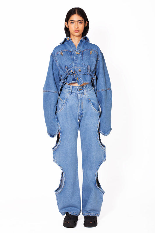MANCANDY Bite Jeans® Classic, the original signature denim silhouette featuring side cut-outs and a flared leg.