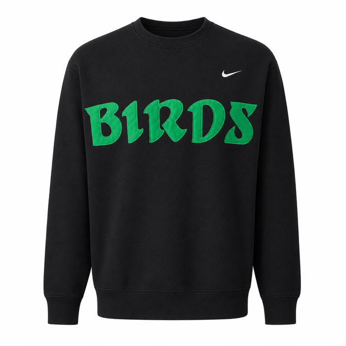 Black Retro Nike Crew with Sewn-On BIRDS