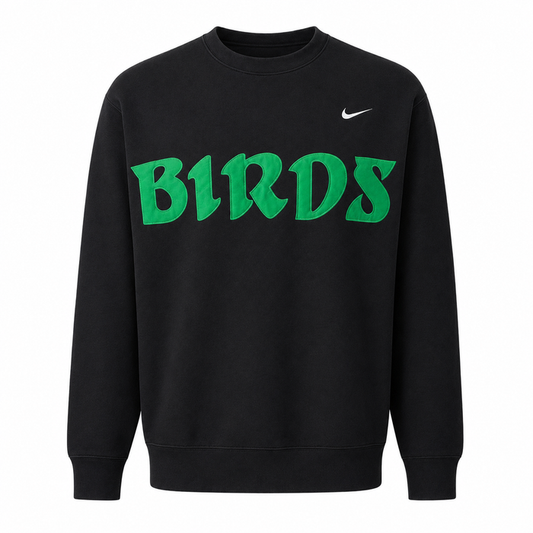 Black Retro Nike Crew with Sewn-On BIRDS