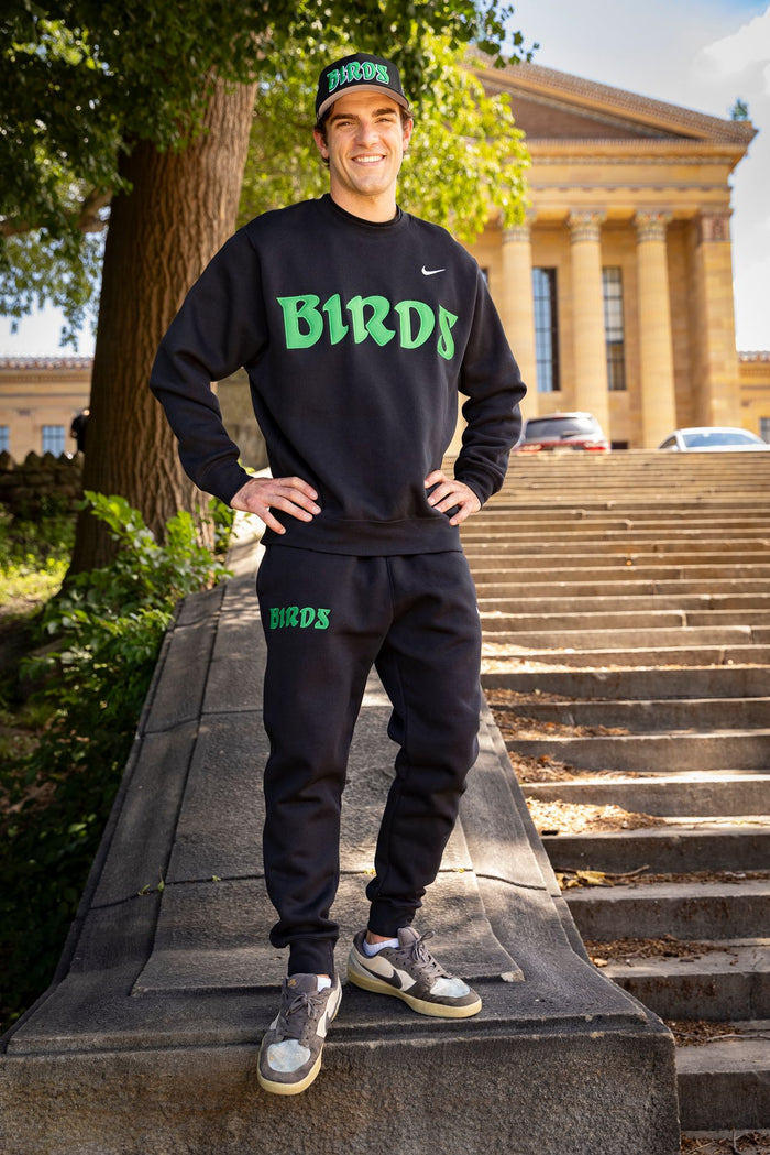Black Retro Nike Crew with Sewn-On BIRDS