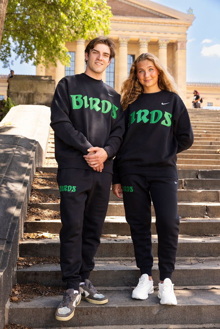 Black Retro Nike Crew with Sewn-On BIRDS