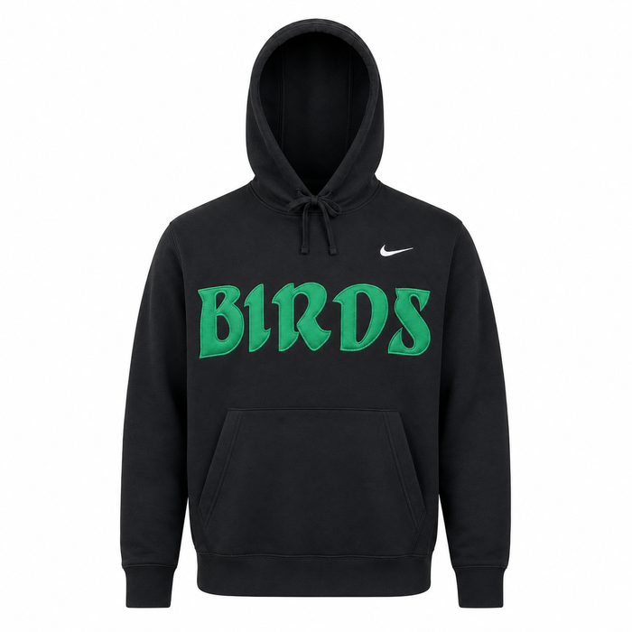 Black Retro Nike Hoodie with Sewn-On BIRDS