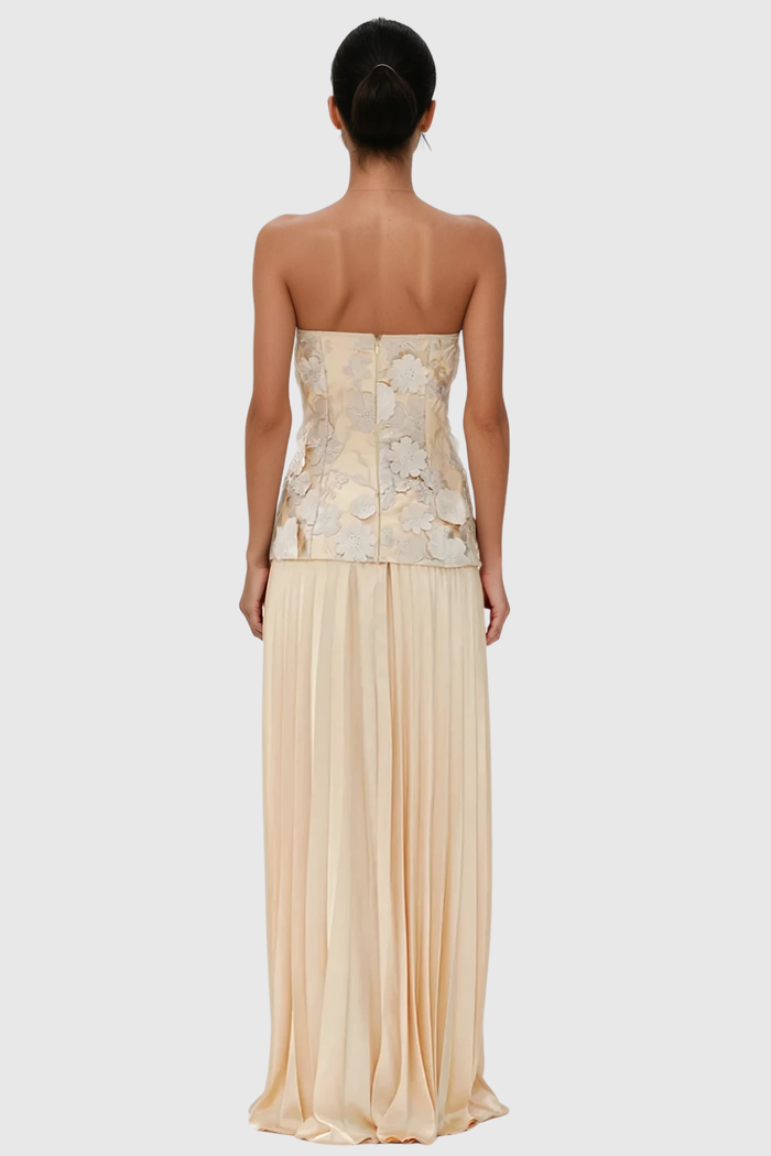 Blerta Strapless Flower Pleated Skirt Set