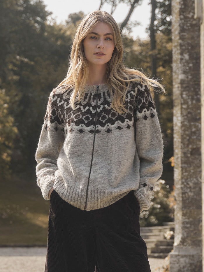 British Wool Chevron Yoke Cardigan