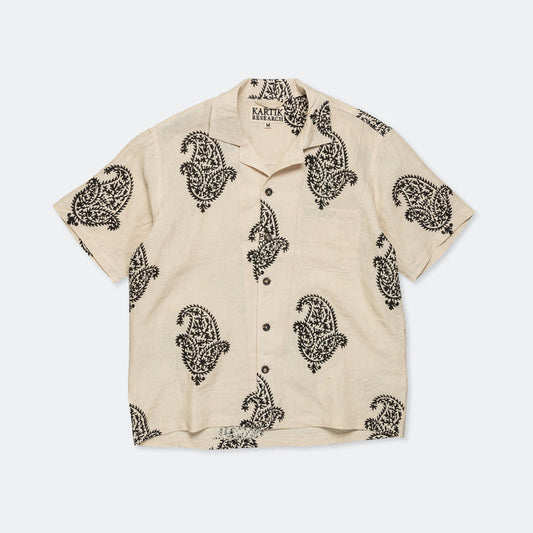 Camp Shirt LS - Hand Block Printed Paisley Harda/Black