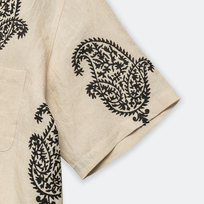 Camp Shirt LS - Hand Block Printed Paisley Harda/Black