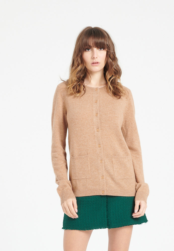 Cardigan col rond femme en cachemire camel - LILLY 4A