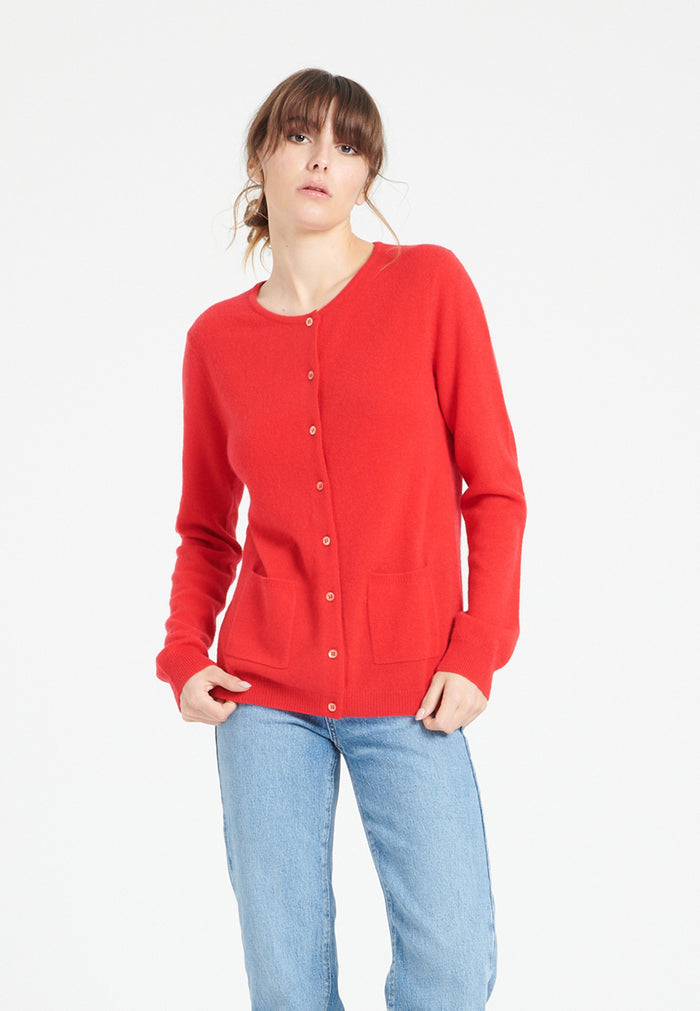 Cardigan col rond femme en cachemire rouge - LILLY 4A