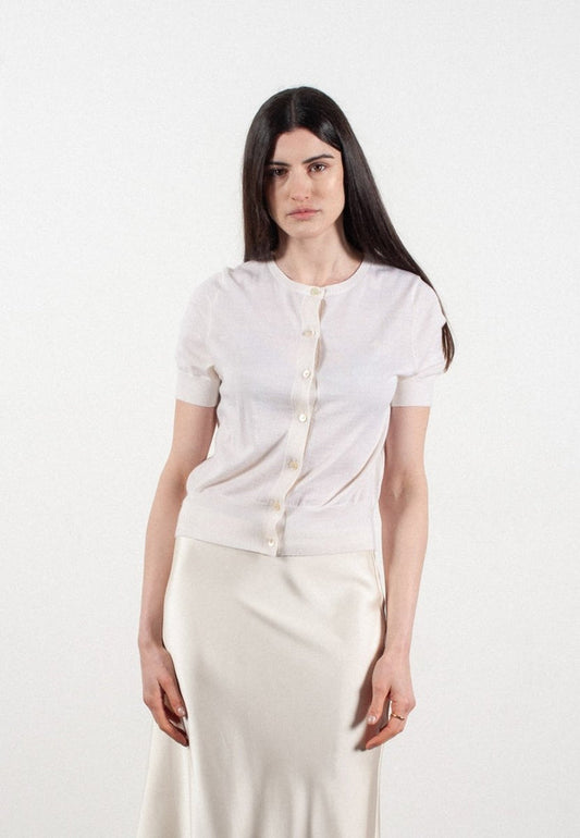 Cardigan col rond manches courtes femme en cachemire et laine ultrafin blanc - FRIDA 5