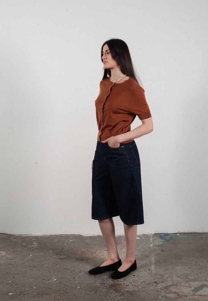 Cardigan col rond manches courtes femme en cachemire et laine ultrafin marron clair - FRIDA 5
