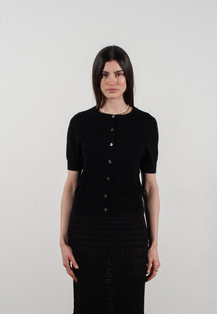 Cardigan col rond manches courtes femme en cachemire et laine ultrafin noir - FRIDA 5