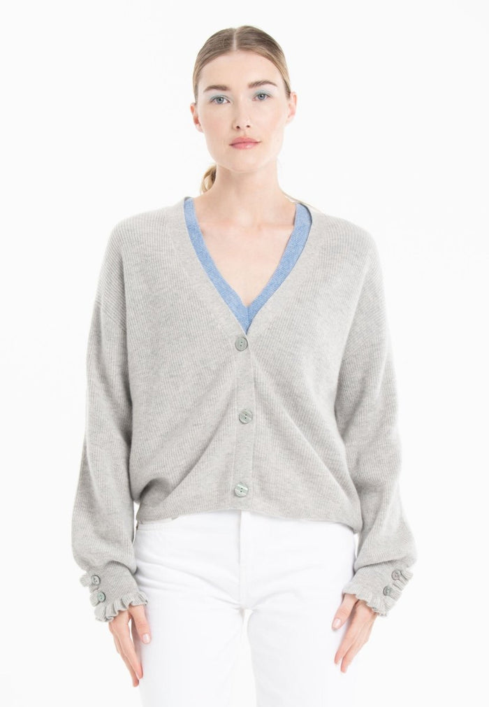 Cardigan cachemire et laine gris femme - KELLY 28