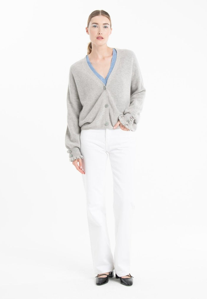 Cardigan cachemire et laine gris femme - KELLY 28