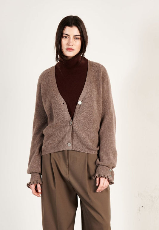 Cardigan cachemire et laine marron clair femme - KELLY 28