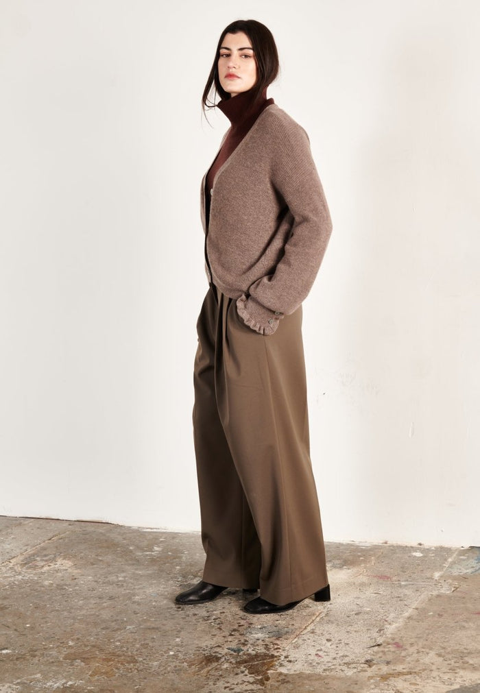 Cardigan cachemire et laine marron clair femme - KELLY 28