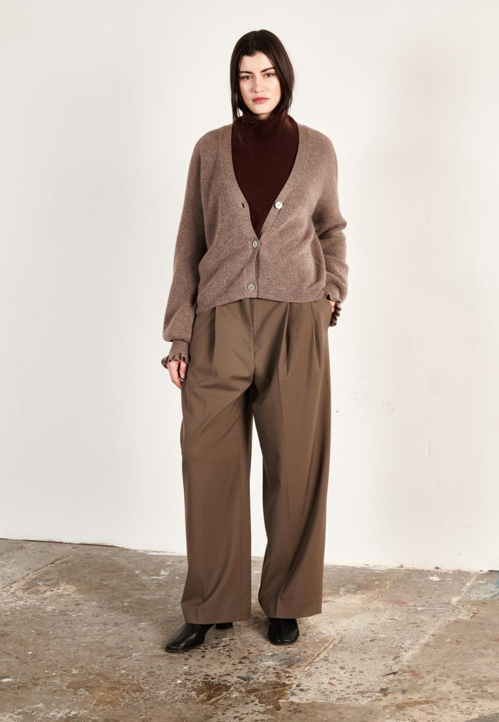 Cardigan cachemire et laine marron clair femme - KELLY 28