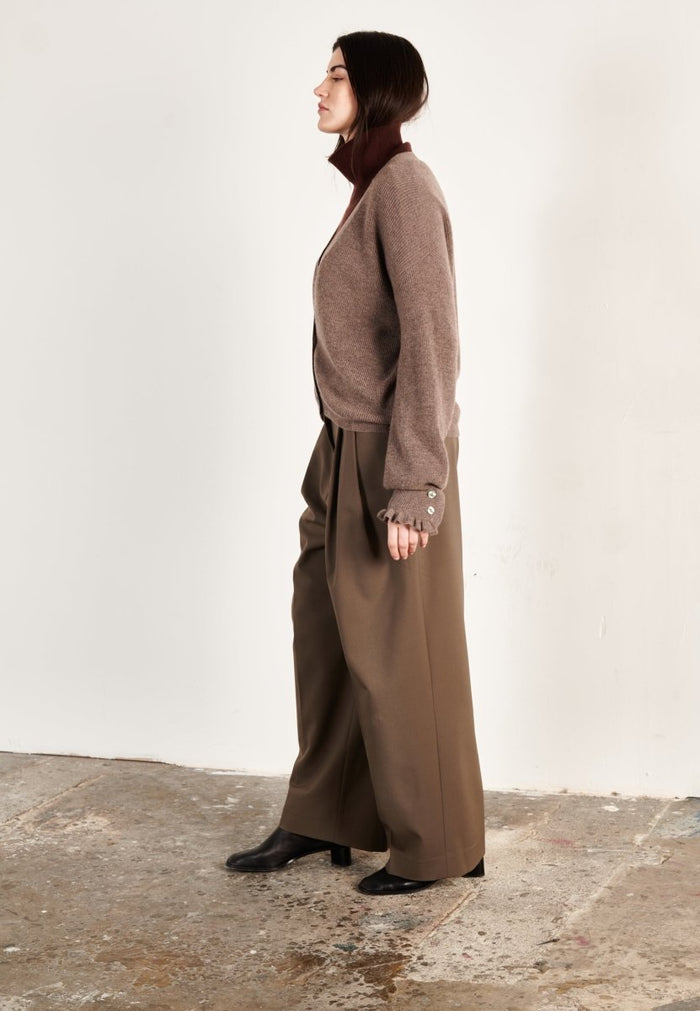 Cardigan cachemire et laine marron clair femme - KELLY 28
