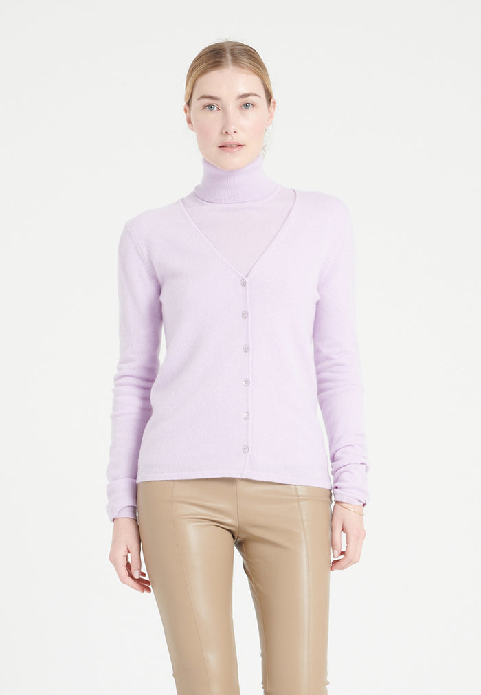 Cardigan col V femme en cachemire lilas - LILLY 7A