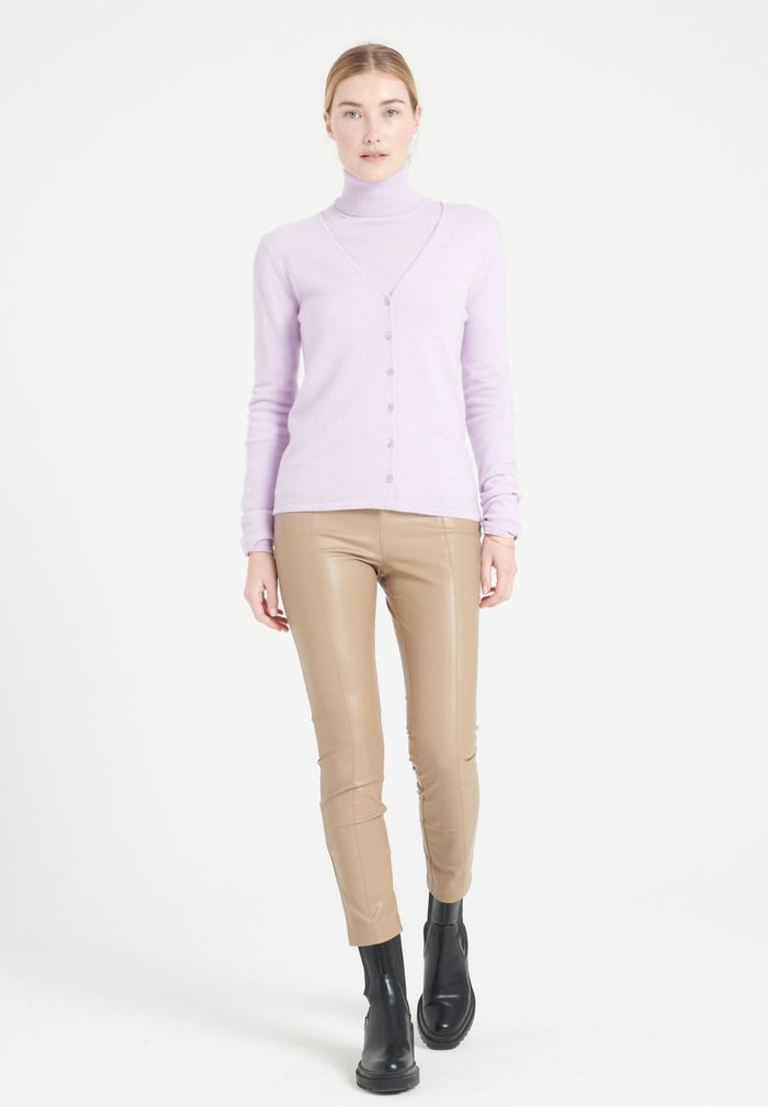 LILLY 7 Cardigan col V en cachemire cintré lilas