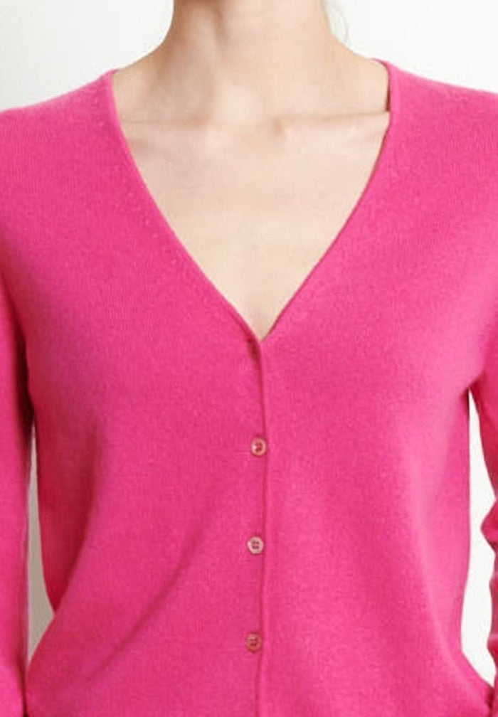 LILLY 7 Cardigan col V en cachemire cintré rose indien