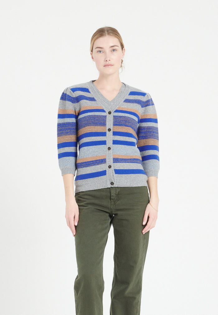 Cardigan col V manches 3/4 femme en cachemire 6 fils multicolore - MIA 11